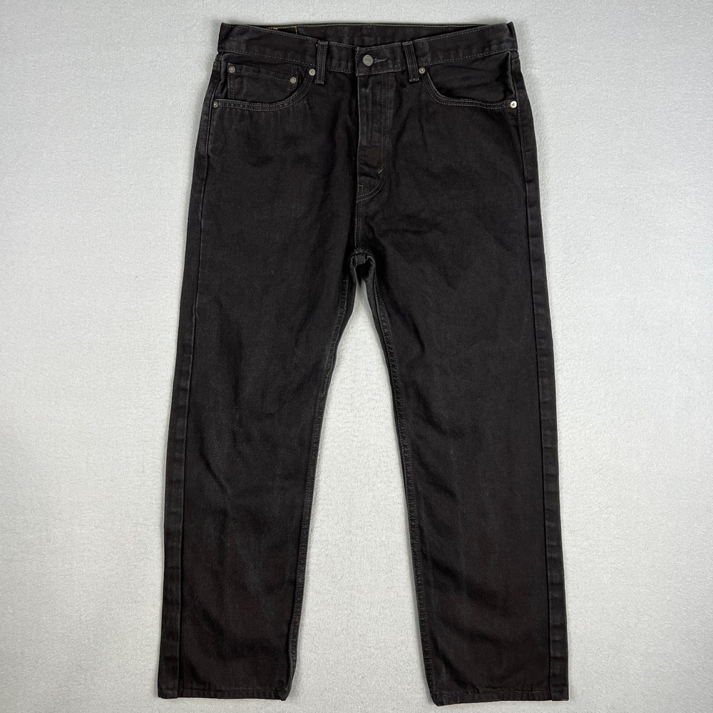 Levis 505 Jeans Mens 35x32 (Fit 35x28.5) Black Denim Straight Leg Cotton Hemmed